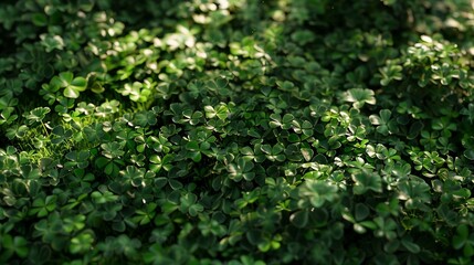 Obraz premium Dense Cluster of Clover Leaves in a Fresh Green Garden Setting. Generative AI