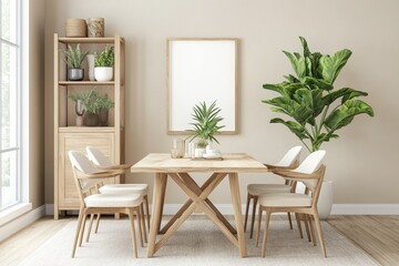 The interior of an office room is white with a table, chairs, shelf, and window.