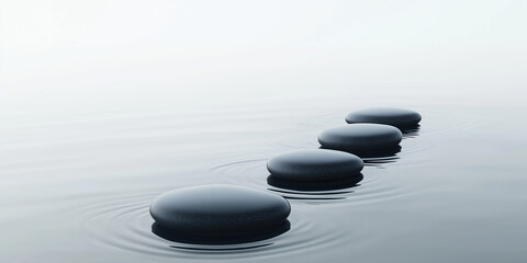 Zen Stones in Calm Water: Tranquil Stepping Stones Path for Meditation, Mindfulness, and Spa Relaxation - Serene Minimalist Landscape Photography