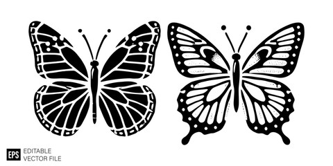 Obraz premium butterfly Isolated vector graphic illustration design in black and white silhouette for clip art templates