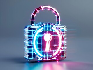digital padlock with neon lights representing cybersecurity and data protection, perfect for tech-related content.