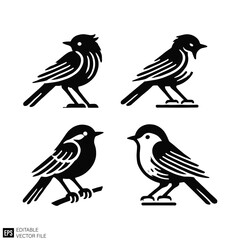 Fototapeta premium set of bird Isolated vector graphic illustration design in black and white silhouette for clip art templates
