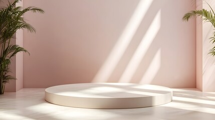 An abstract 3D pedestal podium with a glossy finish and subtle shadows, presented in a neutral color scheme, perfect for showcasing products and advertising.