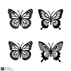 butterfly Isolated vector graphic illustration design in black and white silhouette for clip art templates