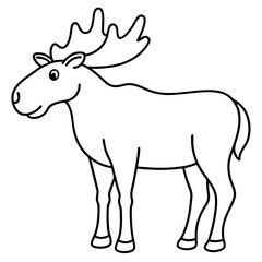 Vector Design Childish Contour Drawing of a Rounded Moose in Profile - Full Body Illustration