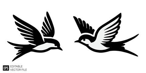 Obraz premium set of bird Isolated vector graphic illustration design in black and white silhouette for clip art templates
