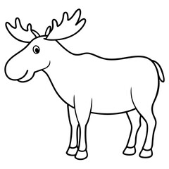 Vector Design Childish Contour Drawing of a Rounded Moose in Profile - Full Body Illustration