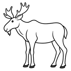 Fototapeta premium Vector Design Childish Contour Drawing of a Rounded Moose in Profile - Full Body Illustration