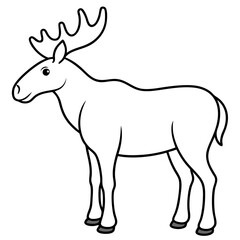 Vector Design Childish Contour Drawing of a Rounded Moose in Profile - Full Body Illustration