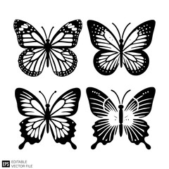 butterfly Isolated vector graphic illustration design in black and white silhouette for clip art templates