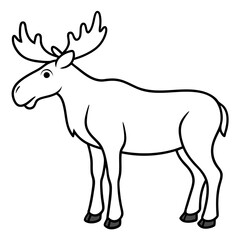 Vector Design Childish Contour Drawing of a Rounded Moose in Profile - Full Body Illustration