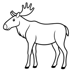 Vector Design Childish Contour Drawing of a Rounded Moose in Profile - Full Body Illustration