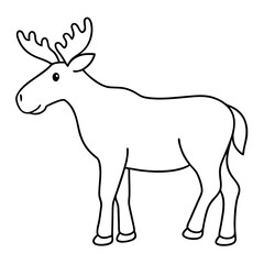 Vector Design Childish Contour Drawing of a Rounded Moose in Profile - Full Body Illustration