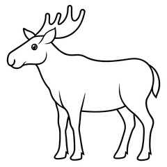 Obraz premium Vector Design Childish Contour Drawing of a Rounded Moose in Profile - Full Body Illustration