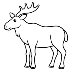 Obraz premium Vector Design Childish Contour Drawing of a Rounded Moose in Profile - Full Body Illustration