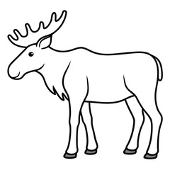 Vector Design Childish Contour Drawing of a Rounded Moose in Profile - Full Body Illustration