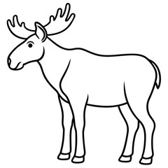 Vector Design Childish Contour Drawing of a Rounded Moose in Profile - Full Body Illustration