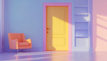 Colorful aesthetic interior room, retro futuristic studio, generative AI