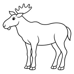 Vector Design Childish Contour Drawing of a Rounded Moose in Profile - Full Body Illustration