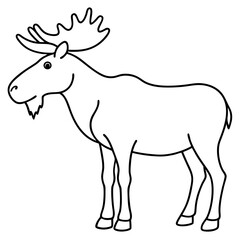 Vector Design Childish Contour Drawing of a Rounded Moose in Profile - Full Body Illustration
