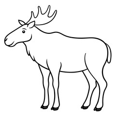 Vector Design Childish Contour Drawing of a Rounded Moose in Profile - Full Body Illustration