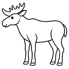 Vector Design Childish Contour Drawing of a Rounded Moose in Profile - Full Body Illustration