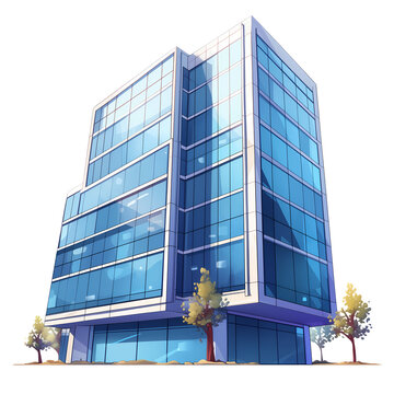 modern blue glass building on white background clip art preview