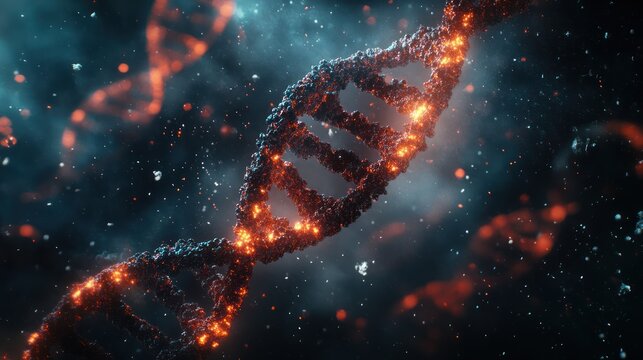 A mesmerizing 3D representation of DNA strands glowing in vibrant colors, showcasing the complexity of life at a molecular level.