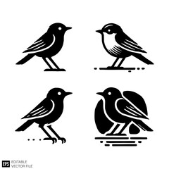 set of bird Isolated vector graphic illustration design in black and white silhouette for clip art templates