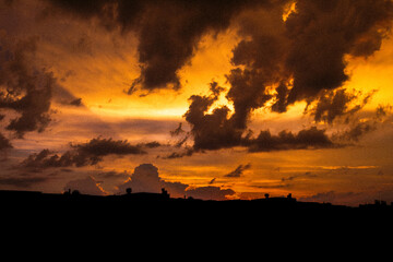 Stunning colorful sunset on a city landscape background © Linaa