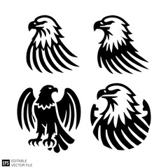 Obraz premium eagle set Isolated vector graphic illustration design in black and white silhouette for clip art templates
