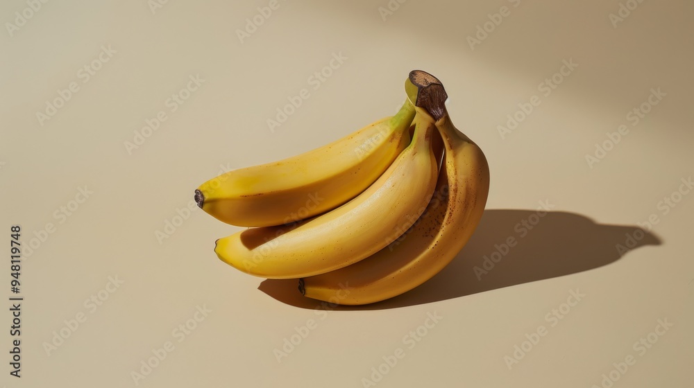 Poster A cluster of bananas with a shadow on a smooth beige background