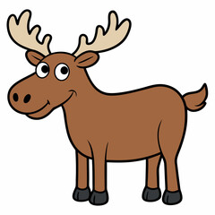 Childish Contour Moose Rounded Profile Vector Art