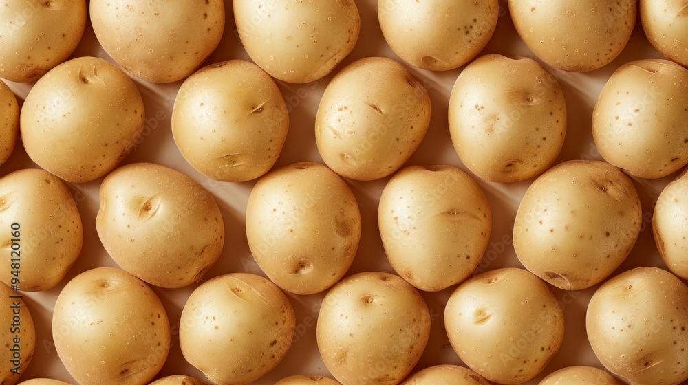 Poster a collection of washed potatoes with smooth skins arranged neatly in rows