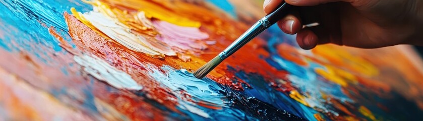 Obraz premium Artist painting on a canvas in a studio, creating a masterpiece