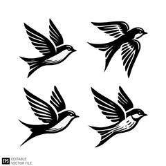 Obraz premium set of bird Isolated vector graphic illustration design in black and white silhouette for clip art templates