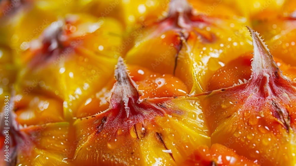 Aufkleber a detailed close-up of pineapple skin with its unique diamond pattern and vibrant colors, set agains