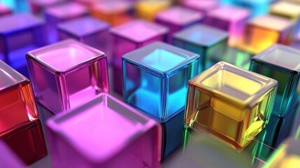 Obraz premium Colorful translucent blocks create a vibrant abstract scene, showcasing a mix of bright hues and light reflections.
