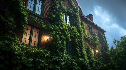 Obraz premium a building with ivy growing on the side of it