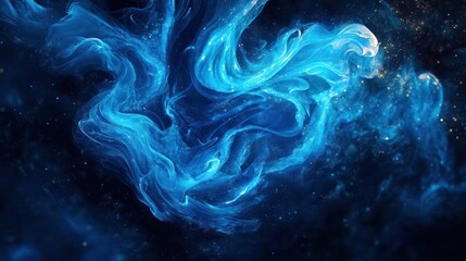 Obraz premium Abstract blue swirling patterns resembling cosmic waves in a deep space background.