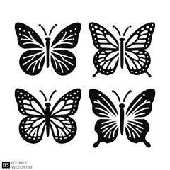 butterfly Isolated vector graphic illustration design in black and white silhouette for clip art templates