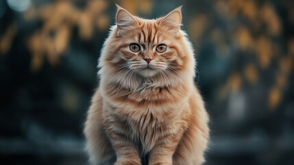 Obraz premium A ginger cat with green eyes sits on a blurred background