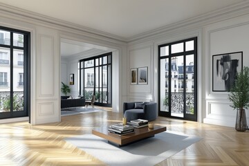 Design of a modern living room in a Parisian apartment from a Scandinavian home.