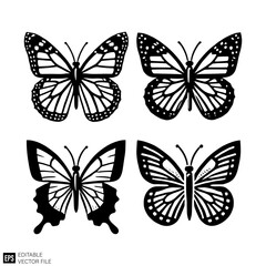 butterfly Isolated vector graphic illustration design in black and white silhouette for clip art templates