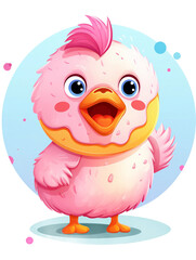 Fototapeta premium A cute pink chicken with a pink and yellow frosting on its head