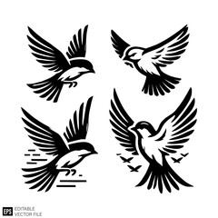 Obraz premium set of bird Isolated vector graphic illustration design in black and white silhouette for clip art templates