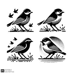 Obraz premium set of bird Isolated vector graphic illustration design in black and white silhouette for clip art templates