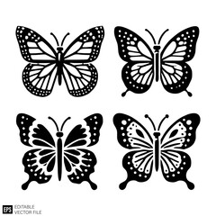 butterfly Isolated vector graphic illustration design in black and white silhouette for clip art templates