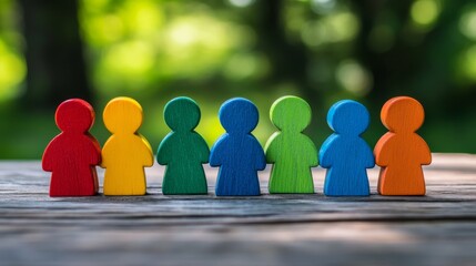 Colorful wooden figures promote the message of diversity, equity, inclusion, and belonging outdoors