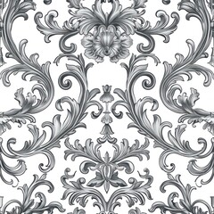 seamless pattern black grey baroque on white background